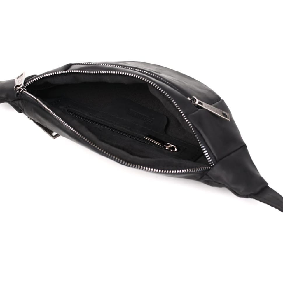 Leather banana bag with two compartments with front pocket TARWA RA-8040-3md black