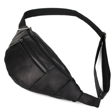 Leather banana bag with two compartments with front pocket TARWA RA-8040-3md black