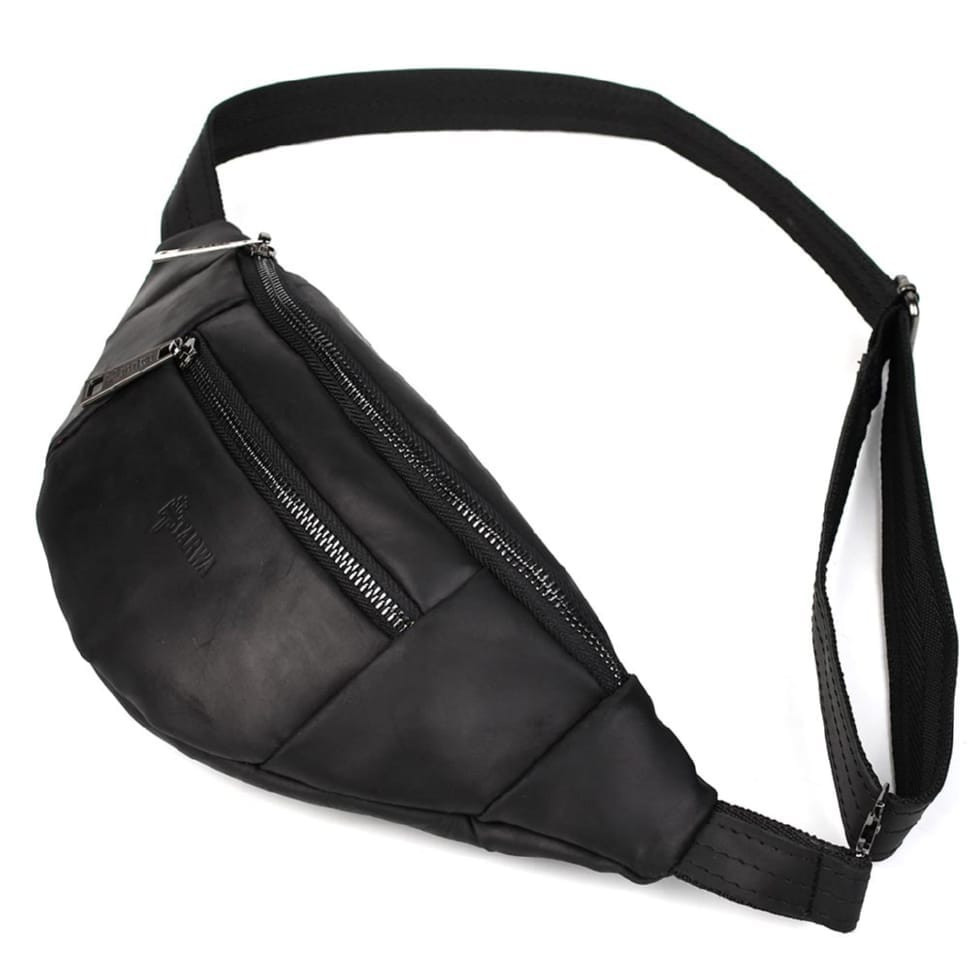 Leather banana bag with two compartments with front pocket TARWA RA-8040-3md black