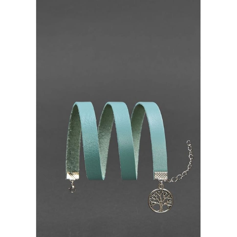 Женский кожаный браслет - лента бирюзовый