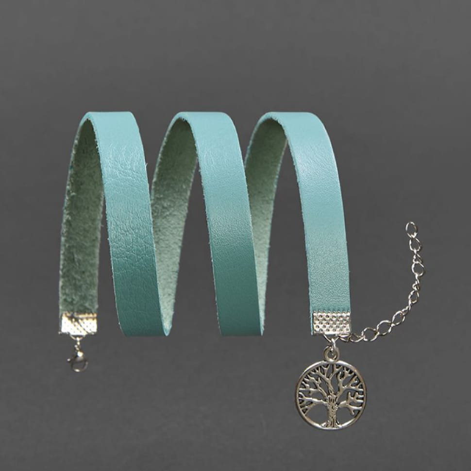 Женский кожаный браслет - лента бирюзовый