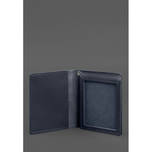 Кожаная обложка для удостоверения офицера ДПСУ (три кармана) синяя