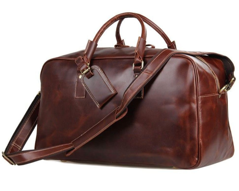 Large comfortable leather travel bag 7156LB (markdown, scratched bottom)