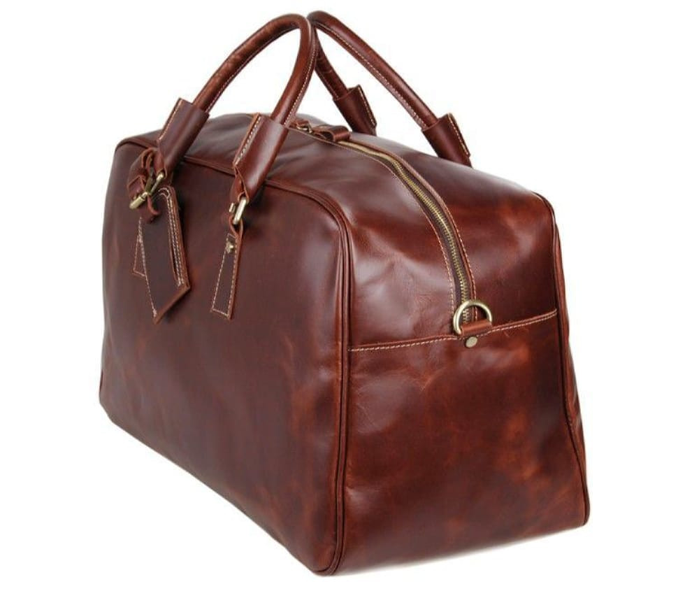 Large comfortable leather travel bag 7156LB (markdown, scratched bottom)