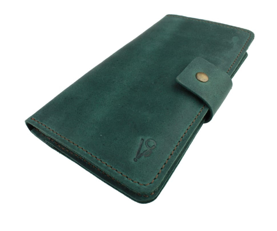 Mens large leather wallet travel SULLIVAN 103-54(10) green