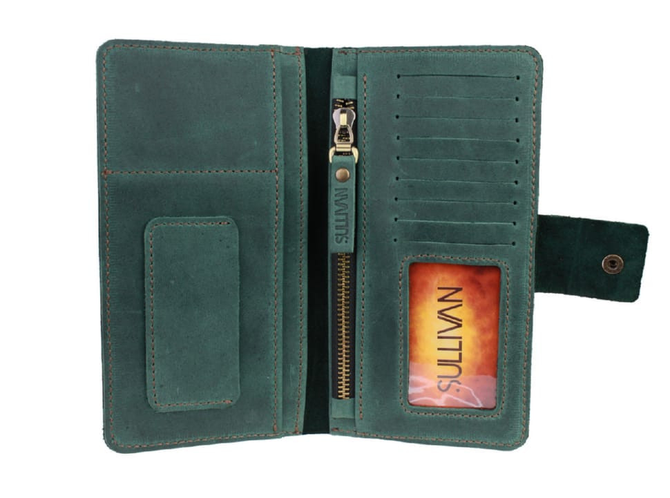 Mens large leather wallet travel SULLIVAN 103-54(10) green