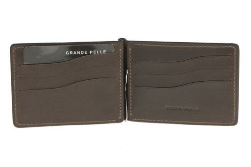 Затиск для купюр з монетницьою, коричневий Grande Pelle