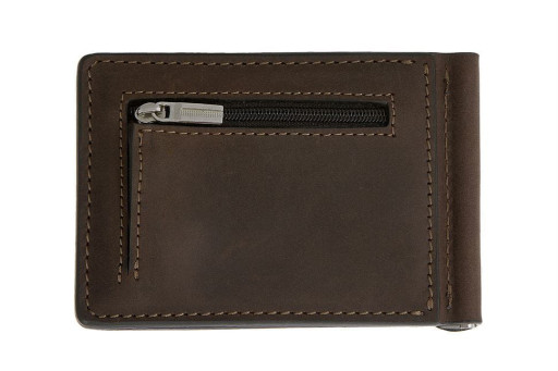 Затиск для купюр з монетницьою, коричневий Grande Pelle
