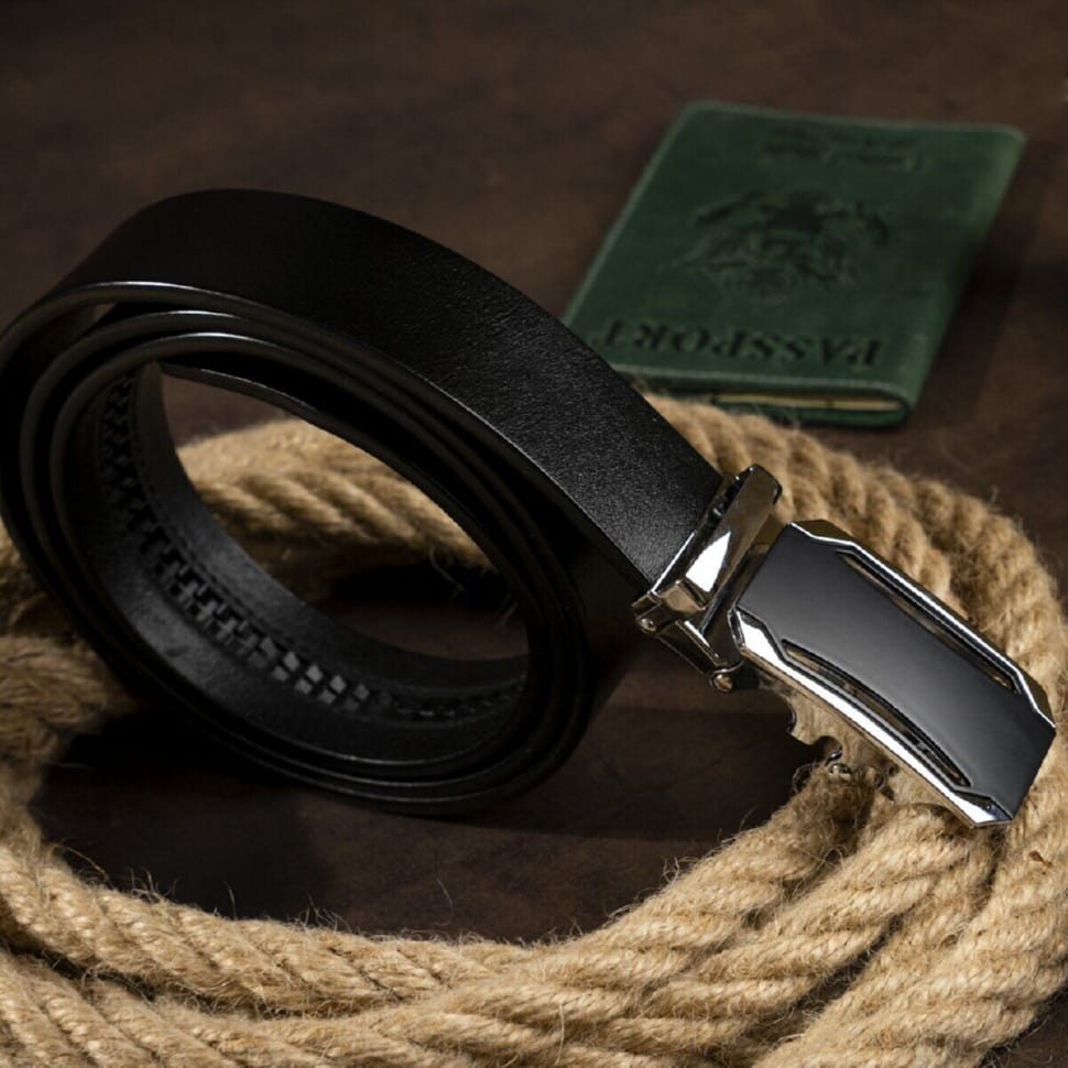 Чоловічий ремень з чорною вставкою на пряжці Vintage 20255 Чорний