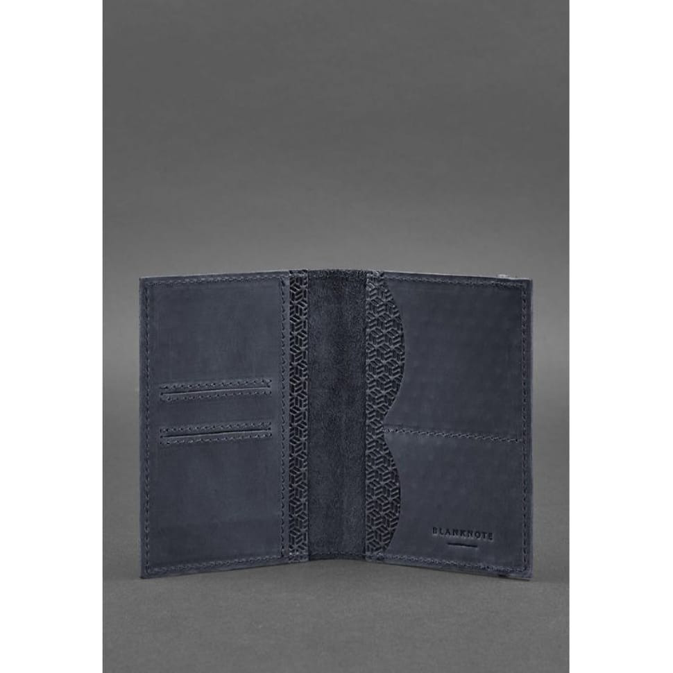 Шкіряна обкладинка для паспорта 2.0 Карбон синя