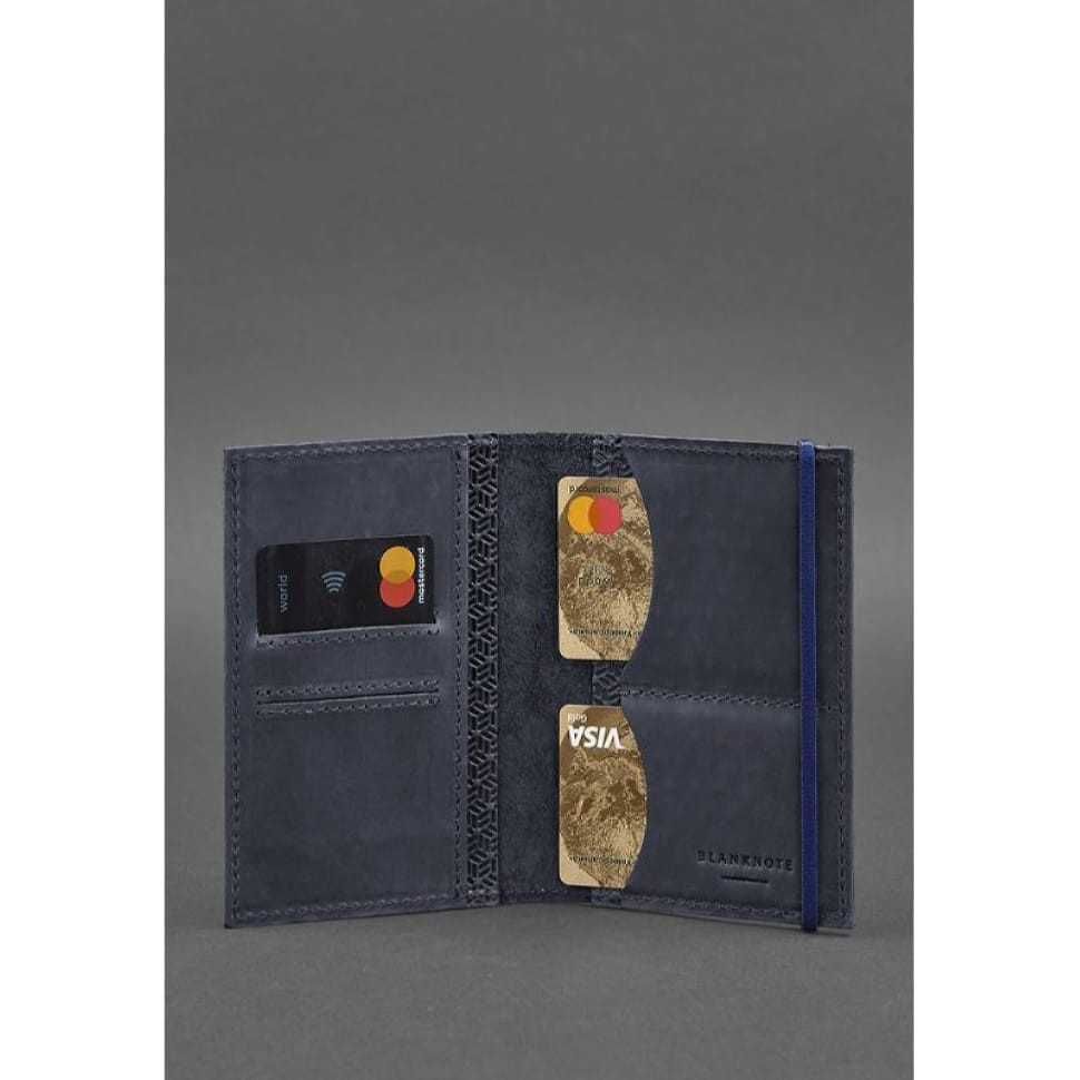 Шкіряна обкладинка для паспорта 2.0 Карбон синя