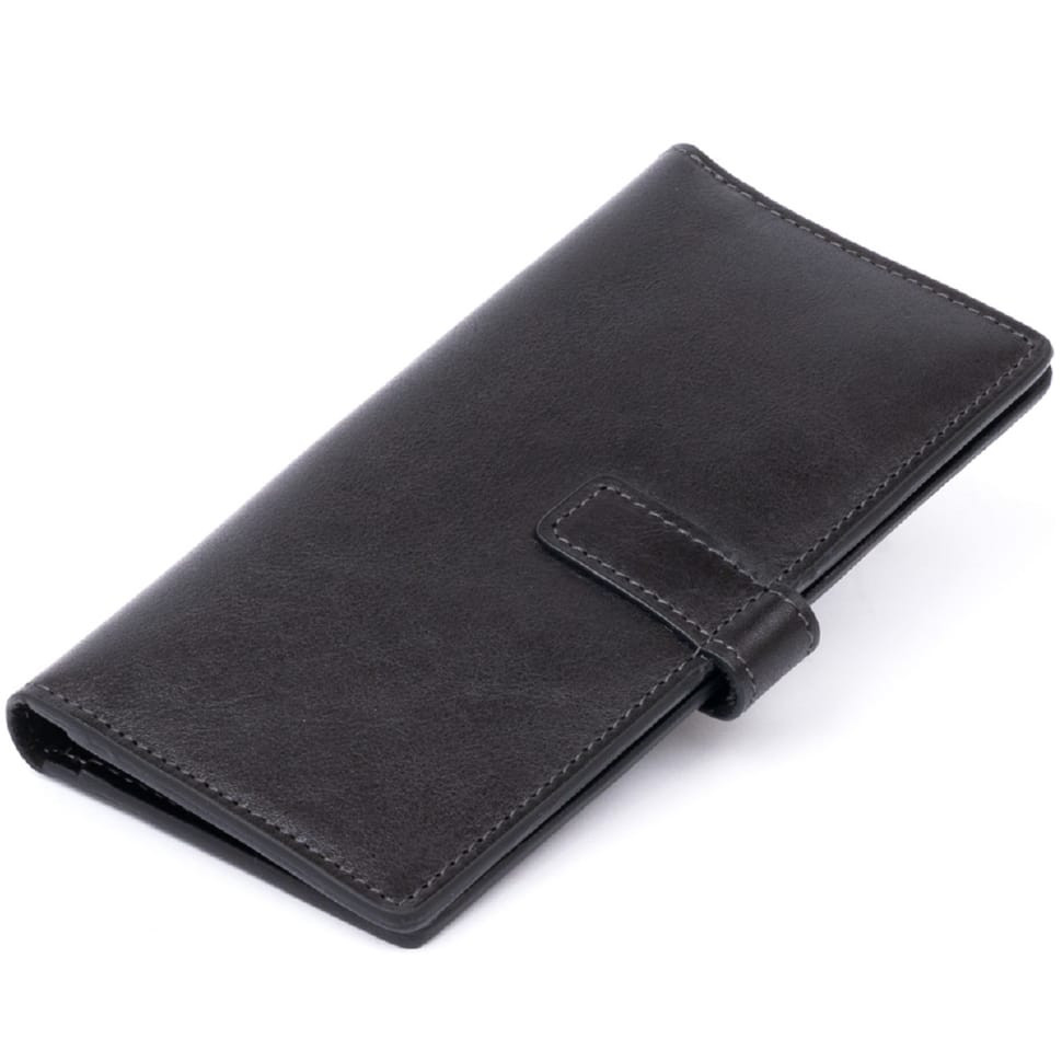 Вертикальний гаманець глянцевий Anet на кнопці GRANDE PELLE 11324 Чорний