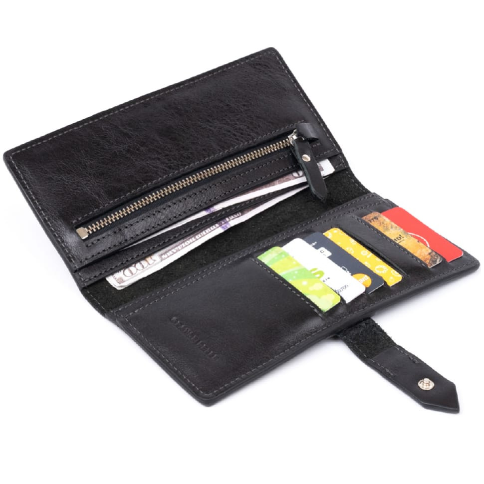 Вертикальний гаманець глянцевий Anet на кнопці GRANDE PELLE 11324 Чорний