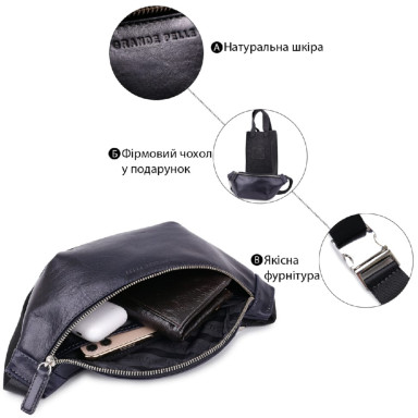 Кожаная бананка унисекс GRANDE PELLE 11569 Синяя
