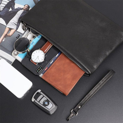 Шкіряний клатч для чоловіків JDC019A чорний з петлею на руку