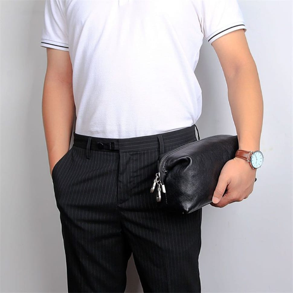 Шкіряний несесер, косметичка, чорний органайзер John McDee C014A