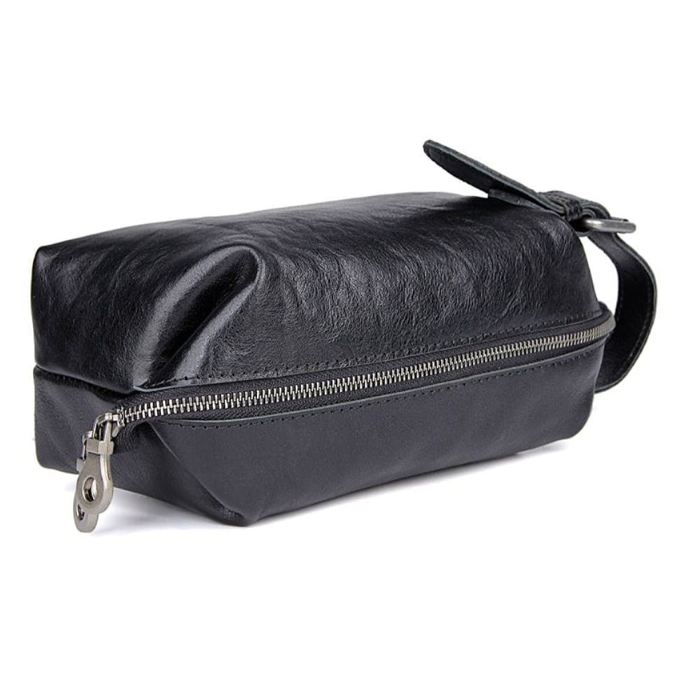 Шкіряний несесер, косметичка, чорний органайзер John McDee C014A