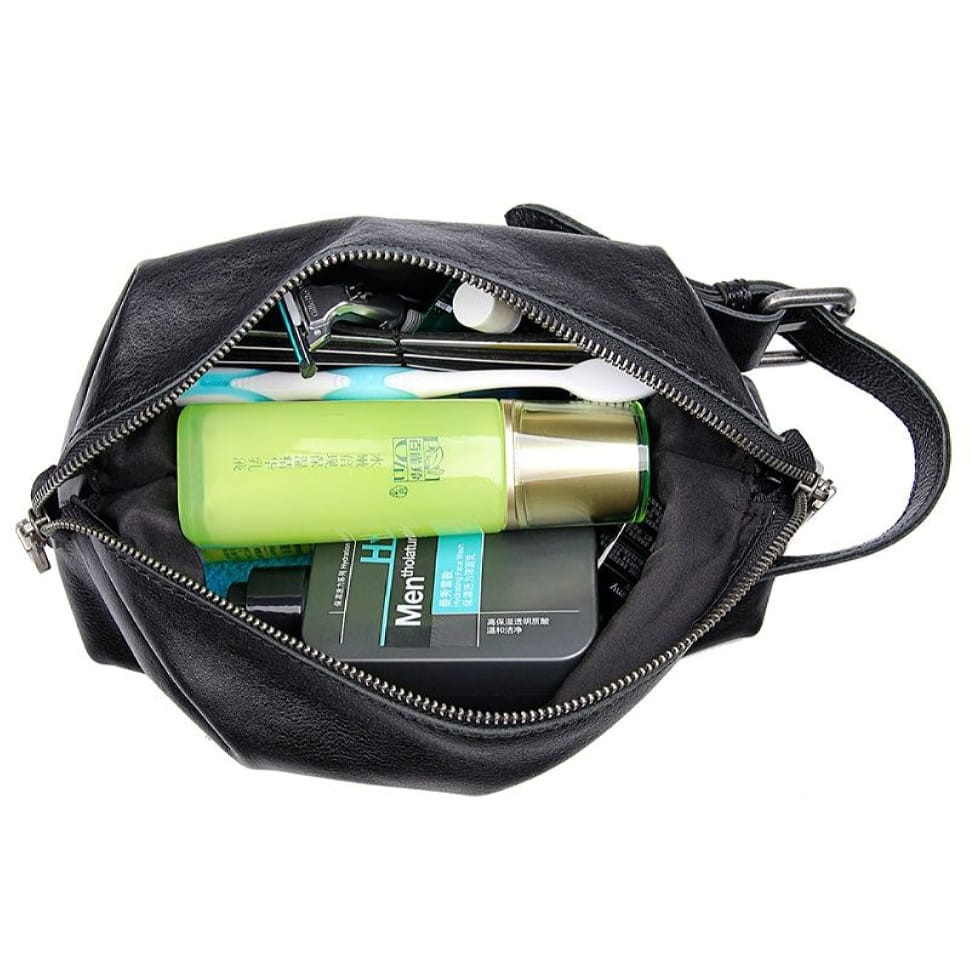 Шкіряний несесер, косметичка, чорний органайзер John McDee C014A