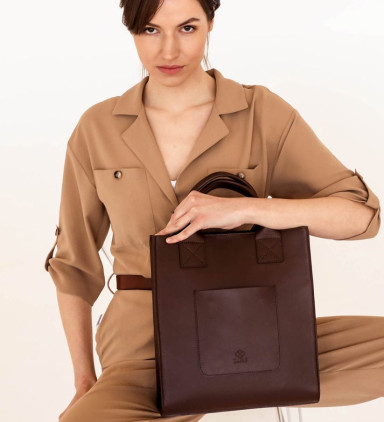 Leather Tote Bag for Women - The Republic -  Chocolate Brown color -  Time Resistance 5223701