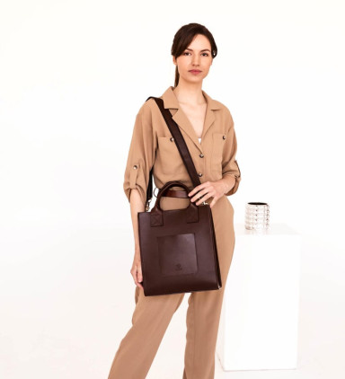 Leather Tote Bag for Women - The Republic -  Chocolate Brown color -  Time Resistance 5223701