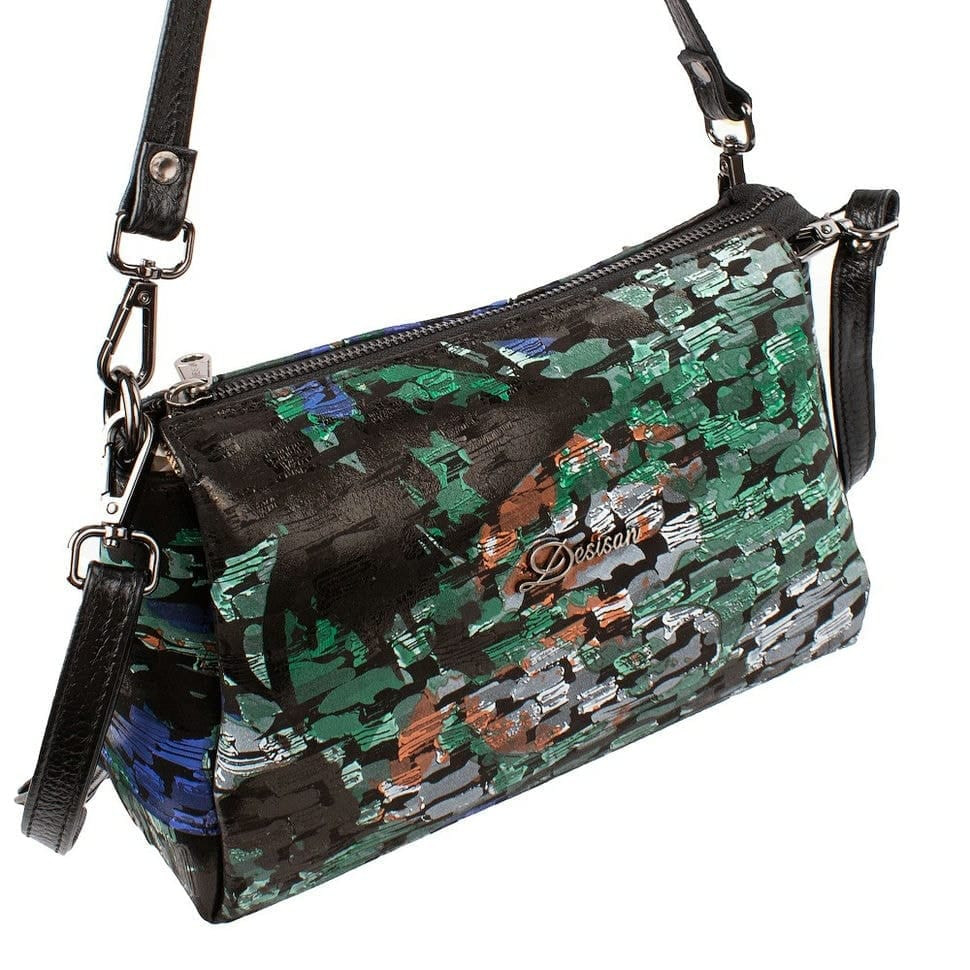 Сумка жіноча шкіра Desisan 3017-889 чорно-зелений квіти