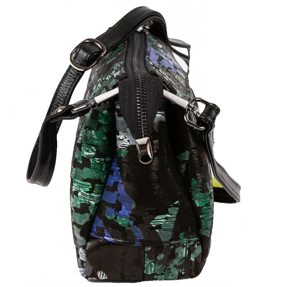 Сумка жіноча шкіра Desisan 3017-889 чорно-зелений квіти