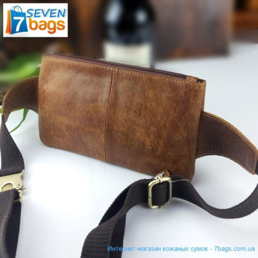 Акуратна шкіряна сумка на пояс, коньячний
