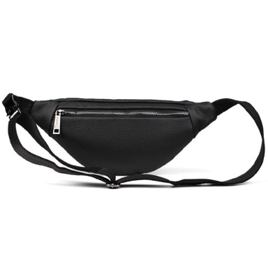 Leather banana bag with two compartments with front pocket TARWA FA-8040-3md black flotar