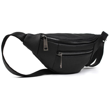 Leather banana bag with two compartments with front pocket TARWA FA-8040-3md black flotar