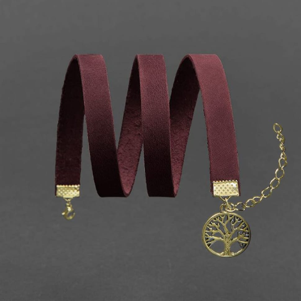 Жіночий шкіряний браслет - бордовий стрічка Crazy Horse