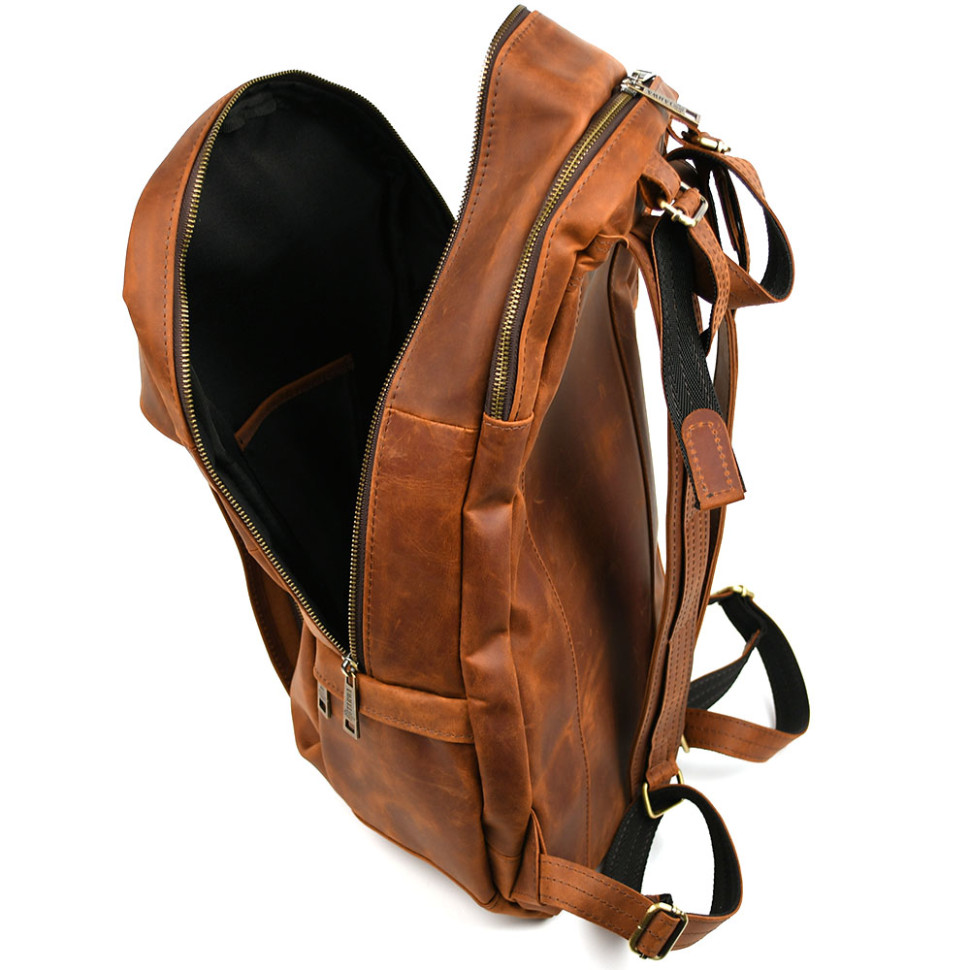 Men's leather city backpack red Crazy Horse RB-7340-3md TARWA