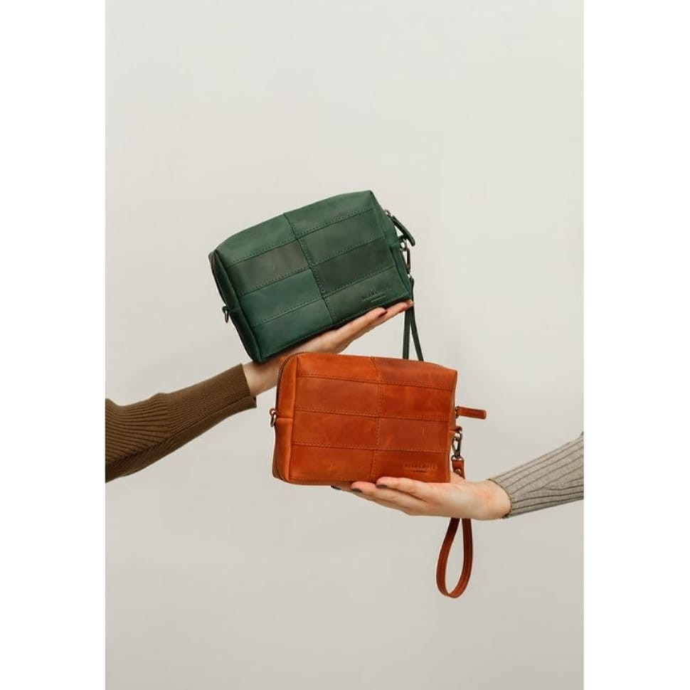 Шкіряна косметичка-несесер 3.1 Зелена Crazy Horse