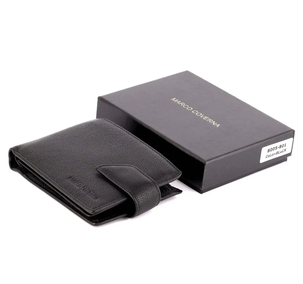Чёрный мужской кожаный кошелёк Marco Coverna B005-801 Black