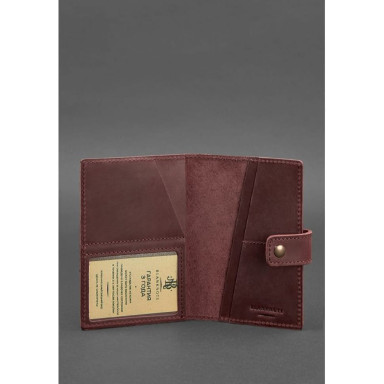 Leather passport cover 5.0 (with window) burgundy Crazy Horse