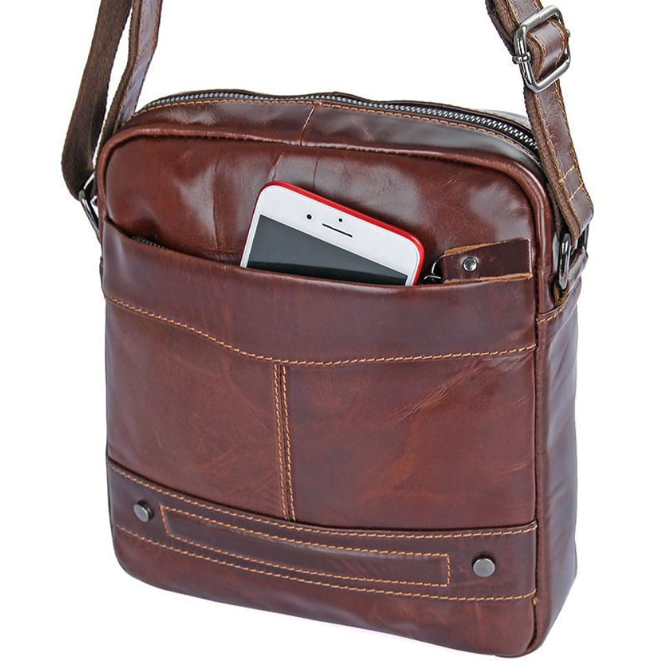 Чоловіча шкіряна сумка месенджер JD1022C John McDee, темно-коричневого кольору
