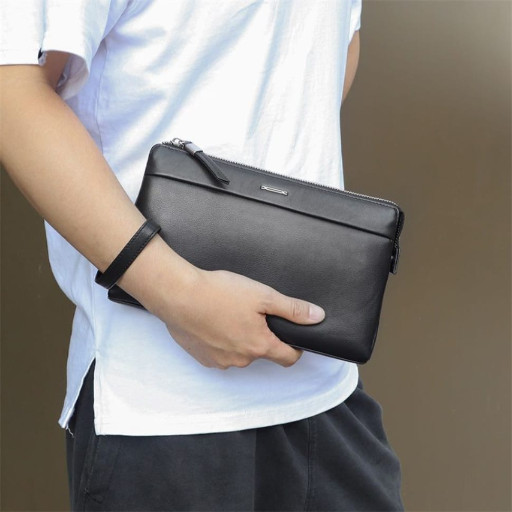 Шкіряний клатч для чоловіків JDC020A чорний з петлею на руку