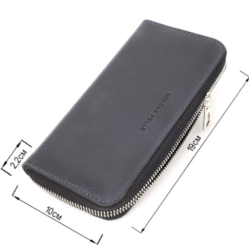 Стильний гаманець-клатч на блискавці із натуральної шкіри GRANDE PELLE 11644 Синій