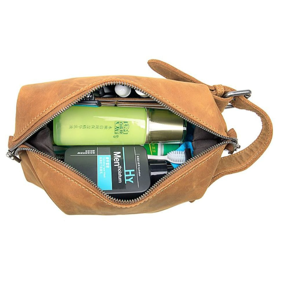 Шкіряний несесер, косметичка, органайзер коричневий John McDee C014B