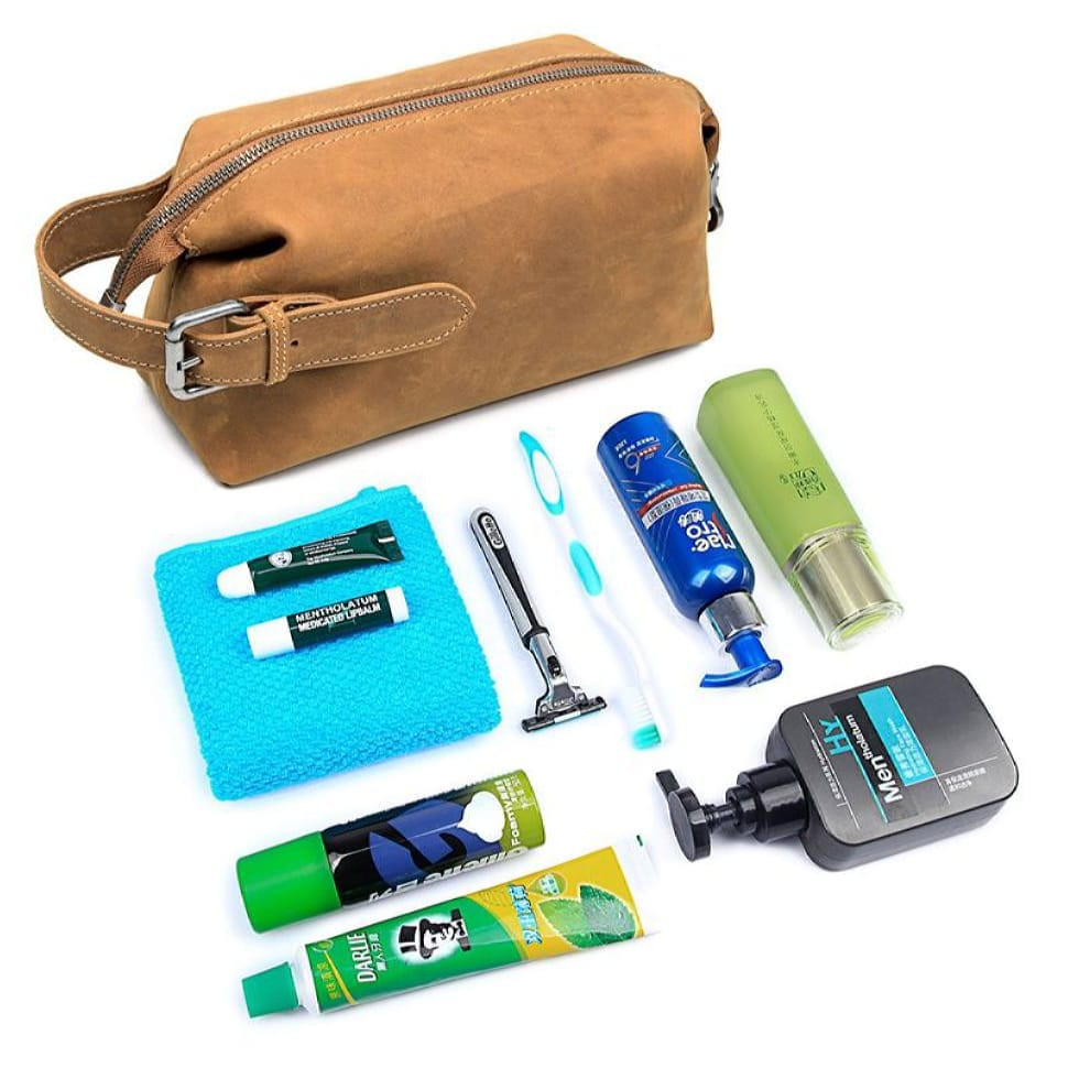 Шкіряний несесер, косметичка, органайзер коричневий John McDee C014B