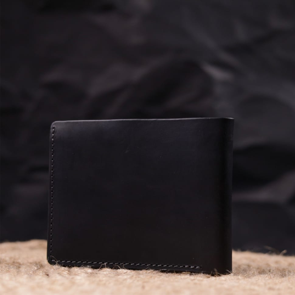 Відмінний шкіряний гаманець без застібки Слава ЗСУ GRANDE PELLE 16754 Чорний