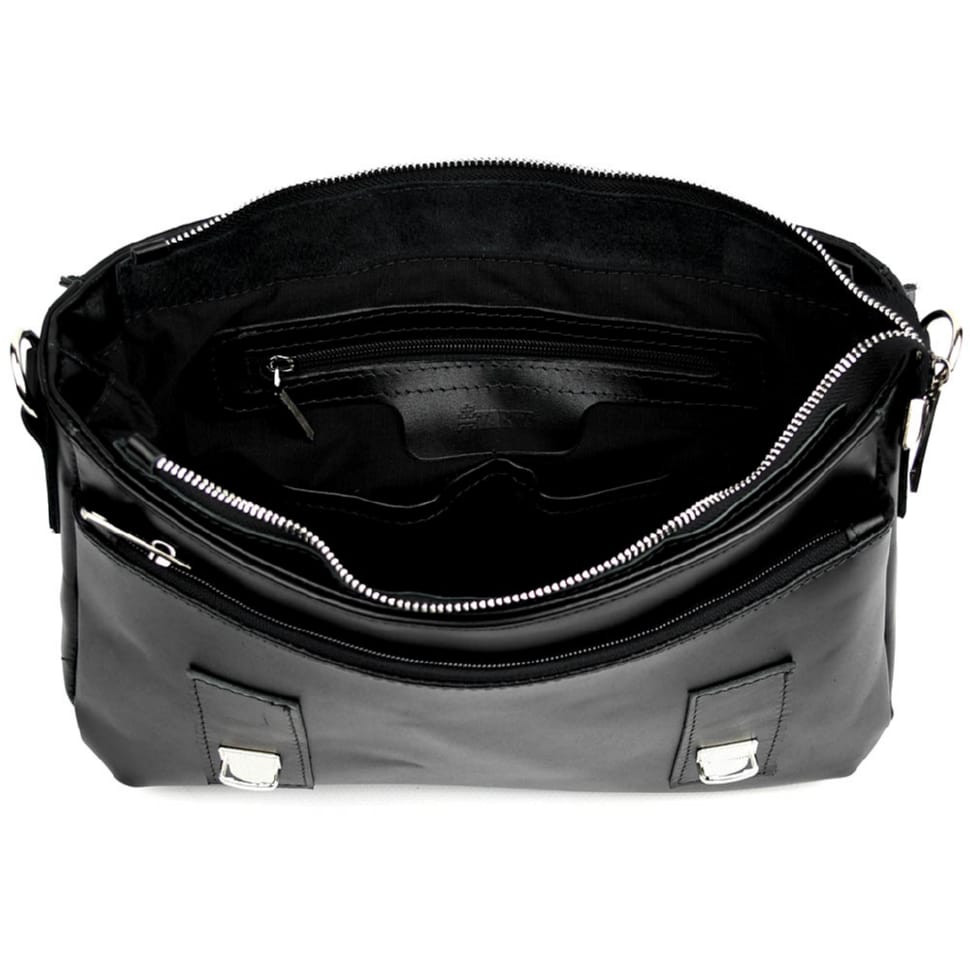 Сумка-портфель на плече з ручкою TARWA ZA-6008-3md чорна гладка шкіра