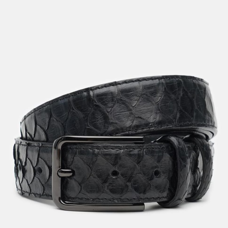 Набір ремінь чоловічий зі шкіри пітона + 2 пряжки Sergio Torri 7-005 165 см Чорний