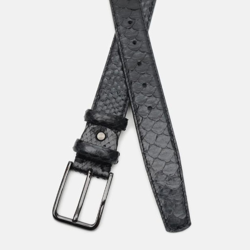 Набір ремінь чоловічий зі шкіри пітона + 2 пряжки Sergio Torri 7-005 165 см Чорний