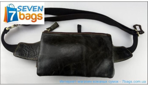 Акуратна шкіряна сумка на пояс, чорний