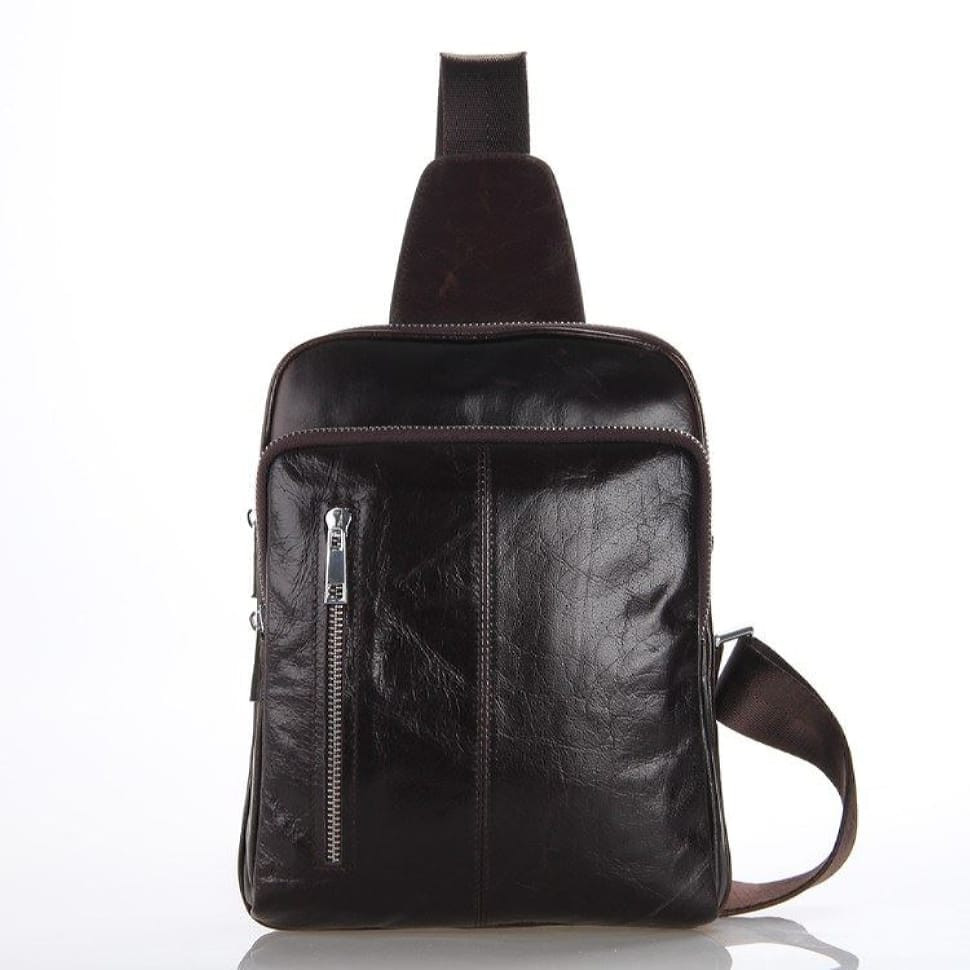 Leather compact urban backpack with one harness - mono harness 7215C