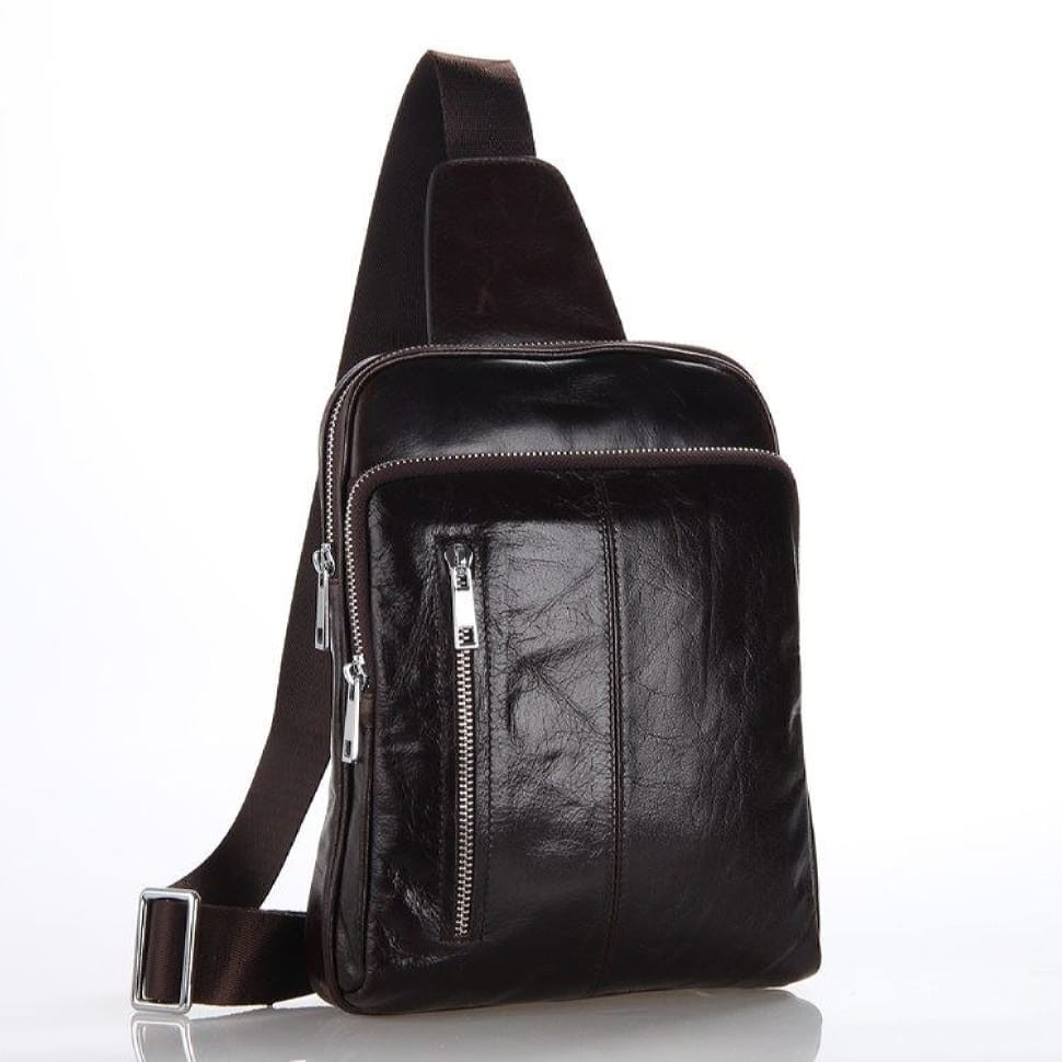 Leather compact urban backpack with one harness - mono harness 7215C