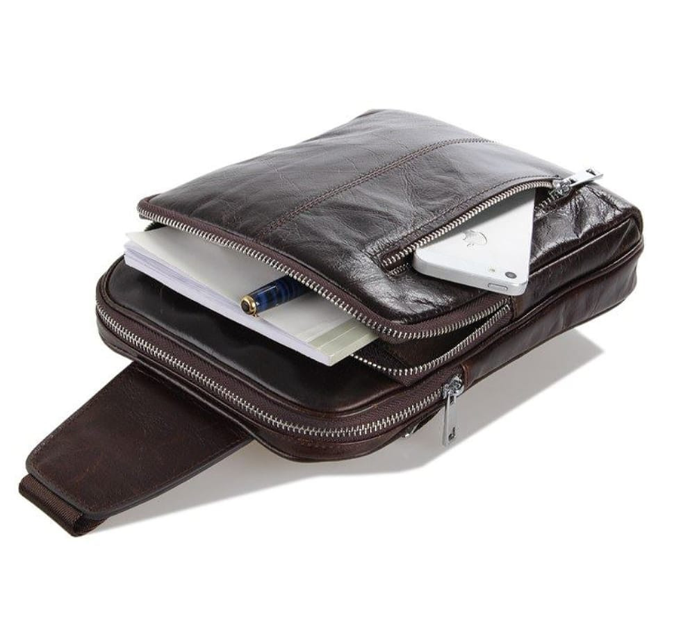 Leather compact urban backpack with one harness - mono harness 7215C