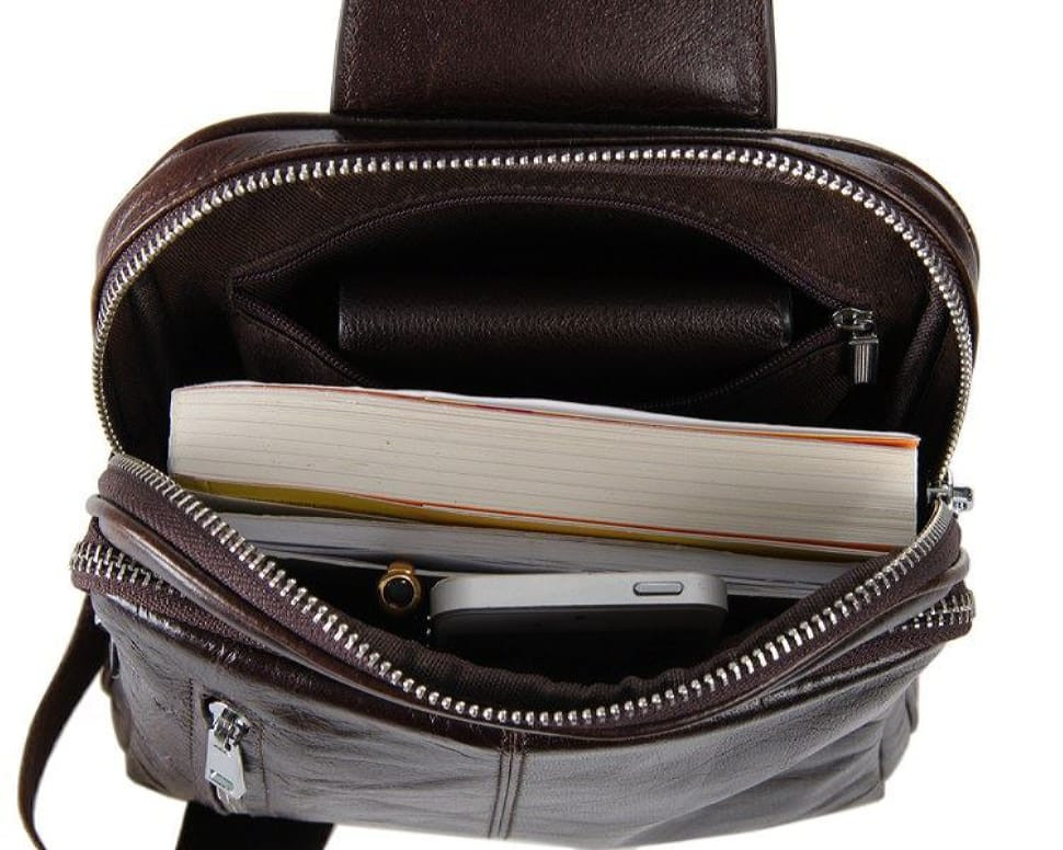 Leather compact urban backpack with one harness - mono harness 7215C