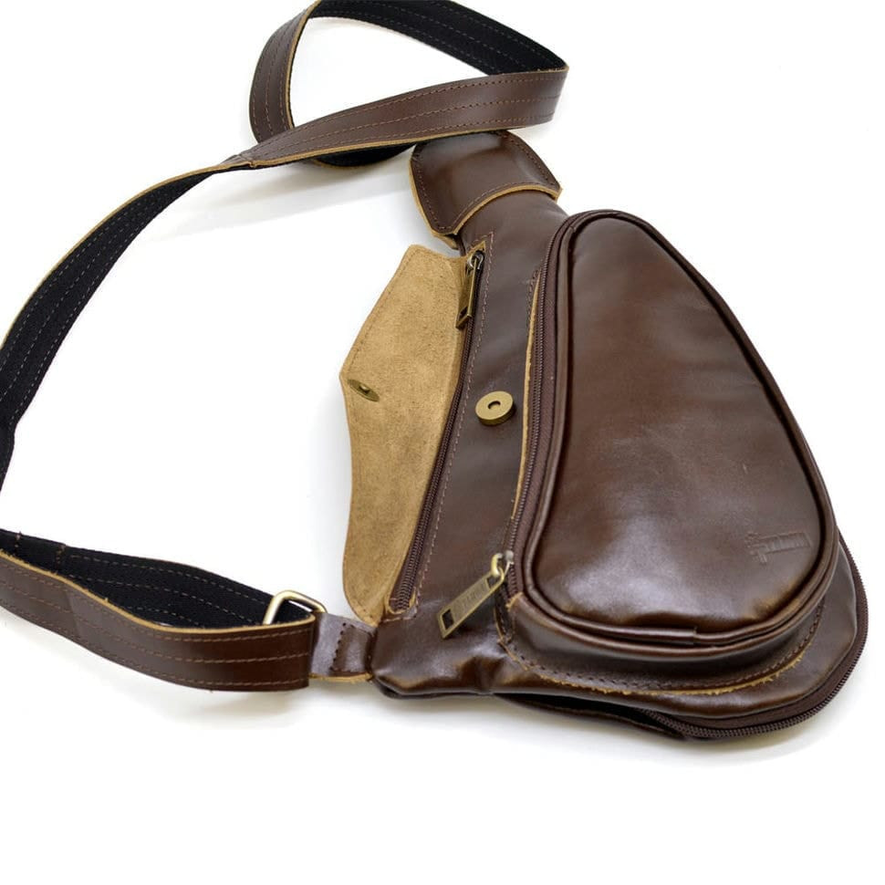 Шкіряний рюкзак TARWA AC-3026-3md на одне плече з накладною кишенею