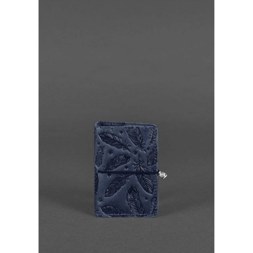 Шкіряний кард-кейс 7.0 синій з пір'ям